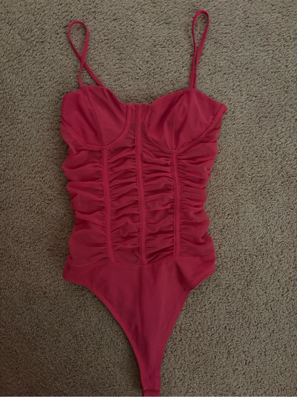 Bershka Hot Pink Ruched One-Piece Bodysuit